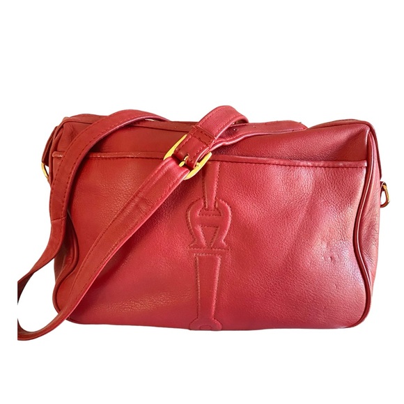 Etienne Aigner Handbags - Etienne Aigner red leather slouchy hobo crossbody bag with logo